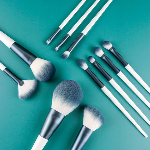 Professional Makeup Brushes Set - 11pcs - Blue and White