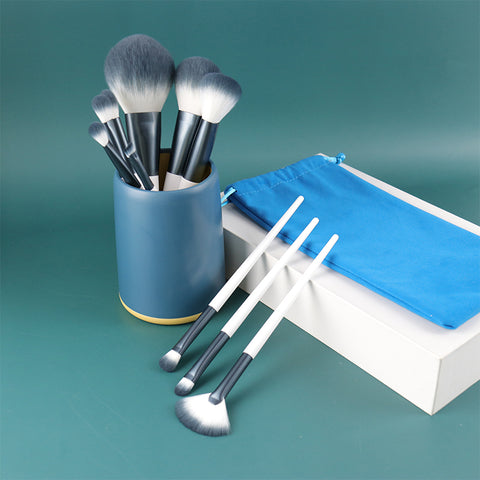 Professional Makeup Brushes Set - 11pcs - Blue and White