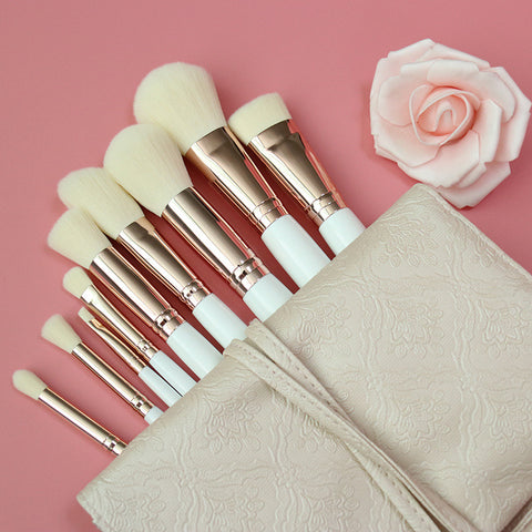 Makeup Brush Set Manufacturer - 9pcs - White and Pink