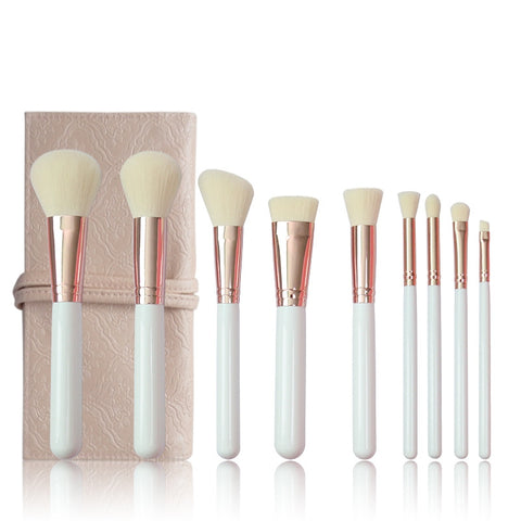 Makeup Brush Set Manufacturer - 9pcs - White and Pink
