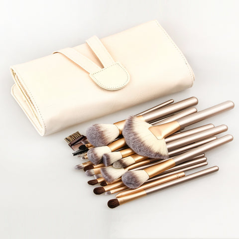 Premium Cosmetic Makeup Brush Set - 12/18/24pcs - Golden